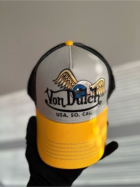 Von Dutch Gray & Yellow Winged Logo Trucker Hat